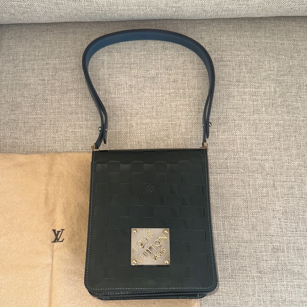 Louis Vuitton dark green/ blue strap Checkered patent vintage Bag